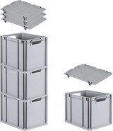 thumbnail of PROREGAL SuperSparSet 4x Eurobox NextGen Grip mit Auflagedeckel & 4 schwarzen Verschlüssen, HxBxT 32x30x40cm, 30L, Grau, Griffe offen, Eurobehälter