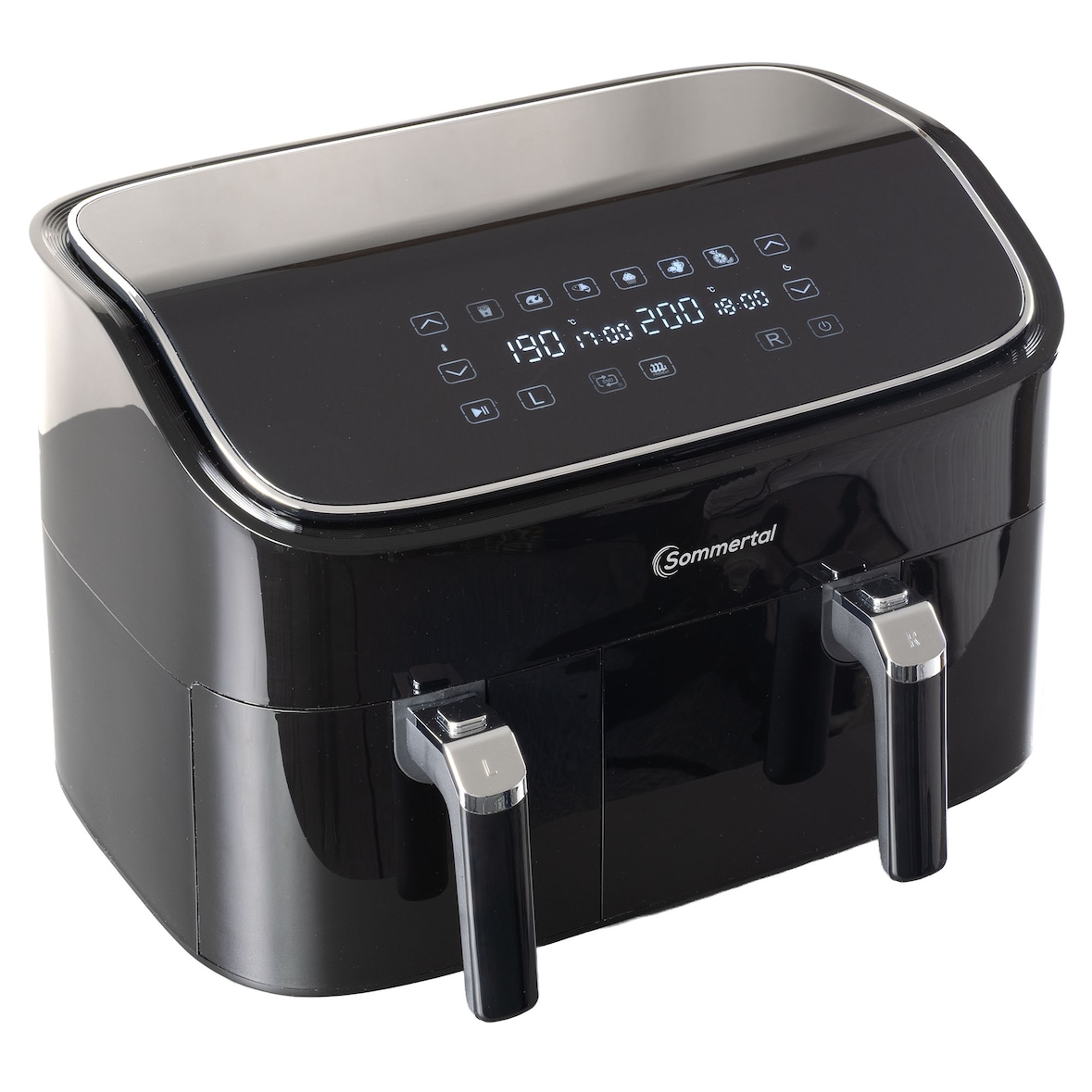 Sommertal Heißluftfritteuse HF DUAL 900 mit Doppelkammer | 9 Liter XXL Airfryer & Dörrgerät | 2850W | Digitales Touch Display