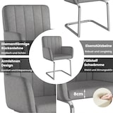 thumbnail of Merax 6er Set Esszimmerstühle, Polsterstühle, mit vertikalen Streifen, Gepolsterter Sessel mit zickzackförmige Metallbeine, PU, grau