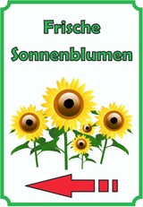 thumbnail of Sonnenblumen Schild Hochkant mit Pfeil links A2 Rückseite selbstklebend