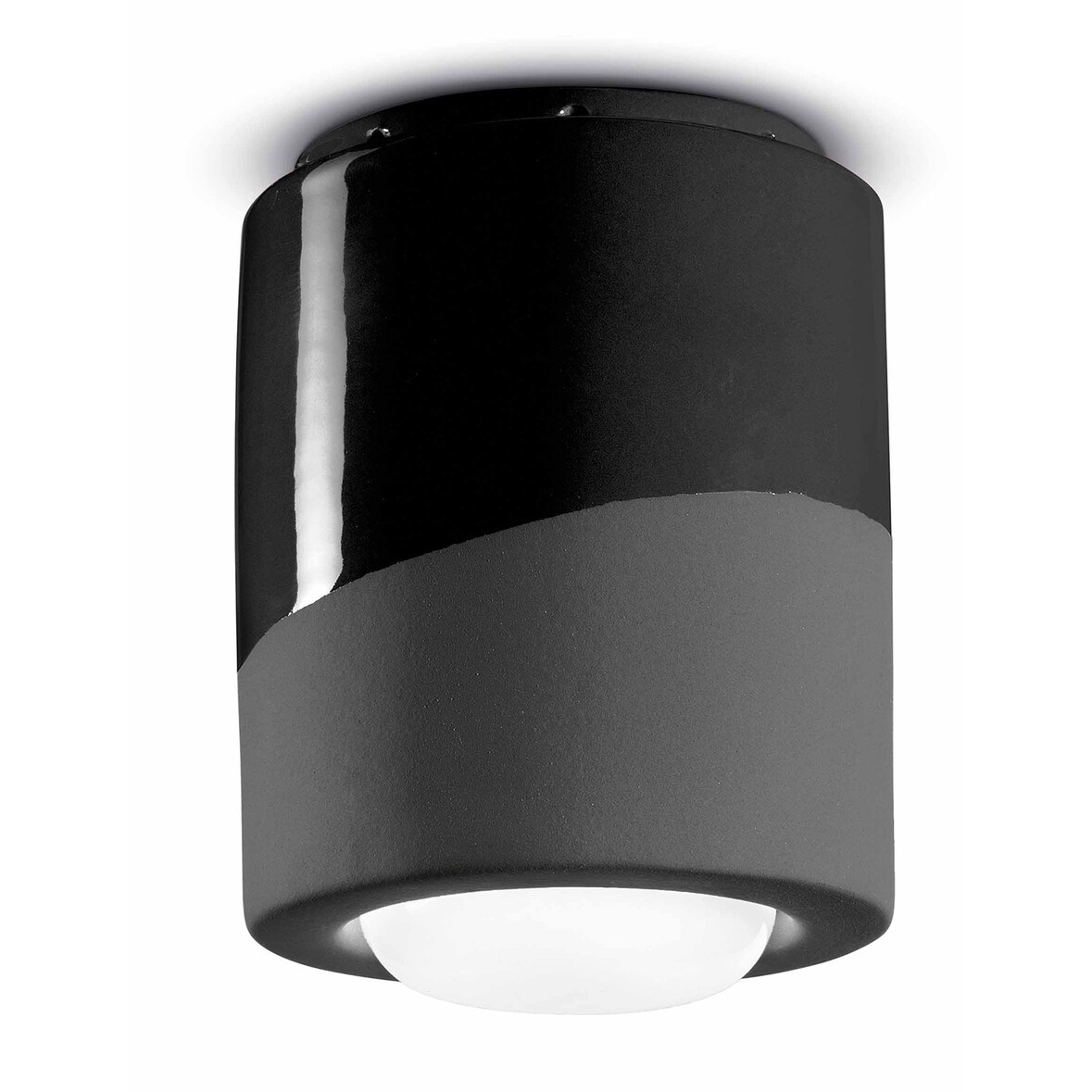 Plafoniera Piccola Vintage Decò Pi Ceramica Nero Carbone 1 Luce E27