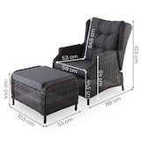 thumbnail of Gartenstuhl 2er-Set mit Relaxfunktion, mit Hocker, Braun/Dunkelgrau, inkl. Polster, 130 kg Belastbarkeit, pflegeleicht | Raburg Sophia
