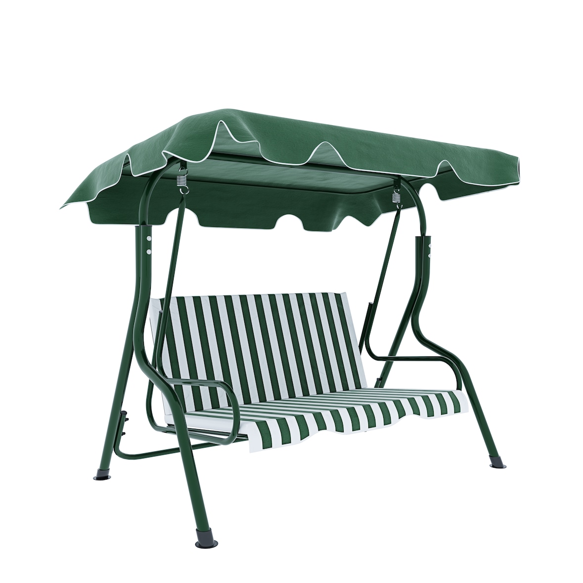 Dondolo 3 Posti Algarve Con Tettuccio Parasole Regolabile Cuscini Imbottiti Struttura Robusta In Acciaio Da Giardino 170 x 110 x 153 cm Verde Bianco