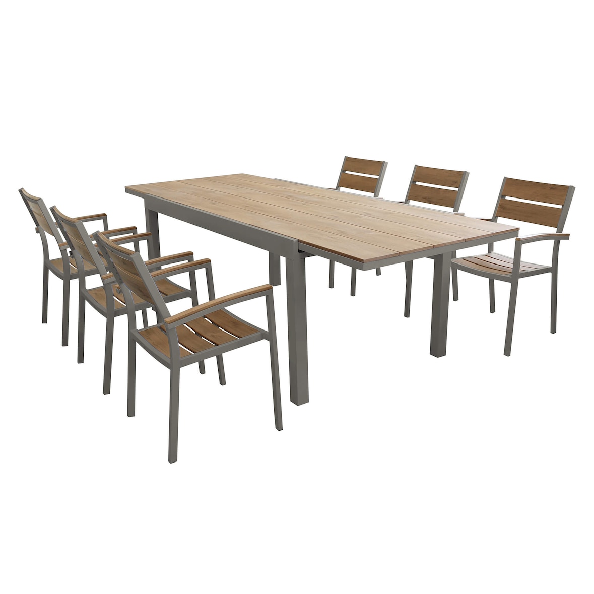 VIDUUS Set Tavolo E Sedie Da Giardino Per Esterno In Alluminio E Legno Resistente Di Teak Cm 160/240x95x75 H Con 6 Sedute colore