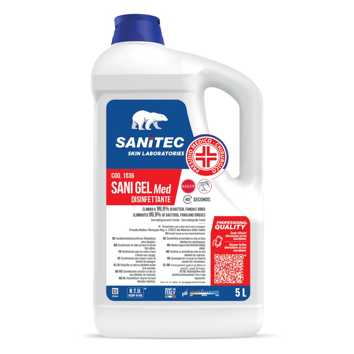 Disinfettante mani a base di alcol Sanitec Sani Gel Med 5 L