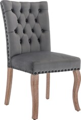 thumbnail of Esszimmerstuhl 2er Set Samt Grau 95x63x49 cm mit Türklopfer Rückenlehne Kupfernägeln Massivholzbeinen modern gepolstert