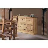 thumbnail of Möbilia Sideboard | 3 Schubladen, 3 Türen | Kiefer-Holz massiv | B 132 x T 44 x H 84 cm | honigfarbend, gewachst | 19020030 | Serie KOMMODE
