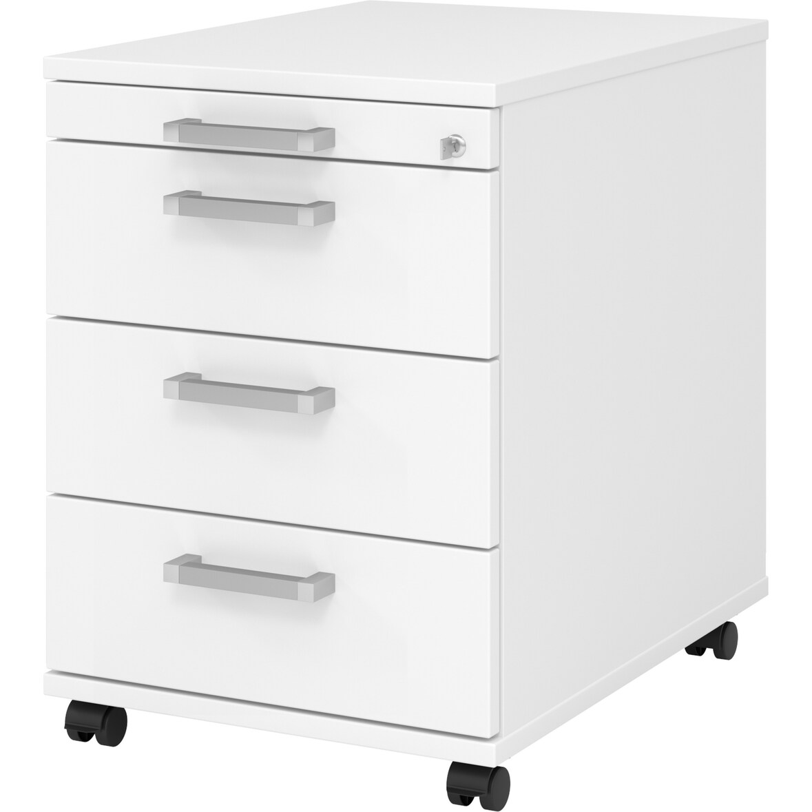 bümö Rollcontainer mit Schubladen, Container abschließbar aus Holz in weiss - Rollwagen für's Büro als Schreibtisch Unterschrank, Bürocontainer od.