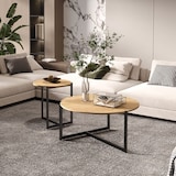 thumbnail of Conjunto de 2 Mesas de Centro em metal e MDF com efeito madeira, modernas, versáteis para sala de estar, quarto, salas de espera, mesas redondas –ELON