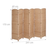thumbnail of Relaxdays Paravent, 6-teilig, Raumtrenner faltbar, HxB 170x241 cm, Sichtschutz innen, Holz, Papierseil, Trennwand, natur