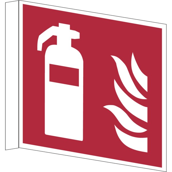 Brandschutzzeichen, Fahnen-/Nasenschild Feuerlöscher - ASR A1.3 (DIN EN ISO 7010) - 200x200x0.6 mm Aluminium glatt, nachleuchtend