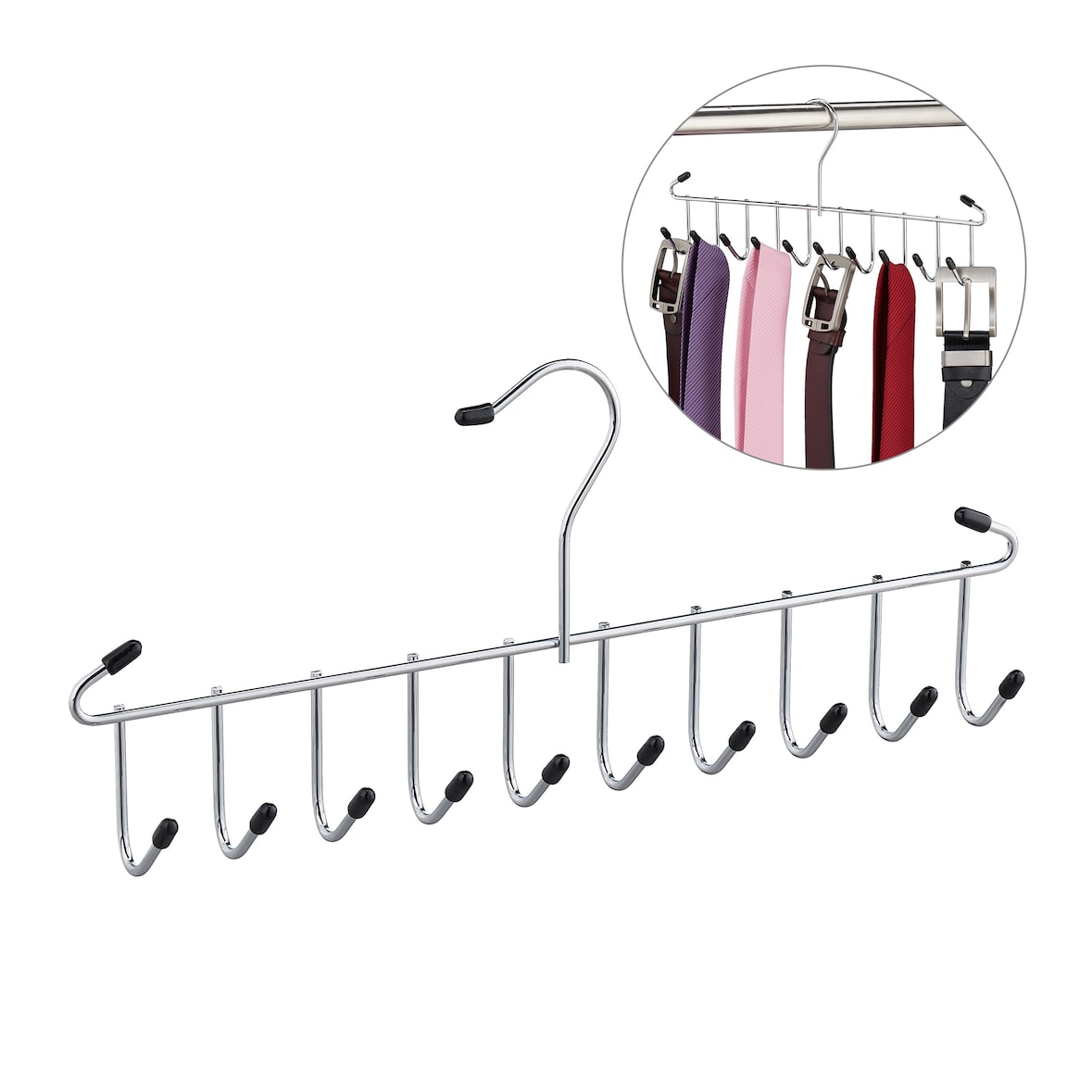 Relaxdays Gürtelhalter, Krawattenhalter aus Metall, platzsparend, 12 Haken, Krawatten & Gürtel, Kleiderschrank, silber