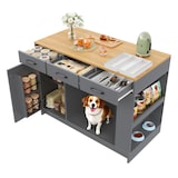 thumbnail of Kücheninsel 120x60x90 cm Grau mit 3 Schubladen, Gewürzregal und Haustierbereich, Küchenwagen für Esszimmer