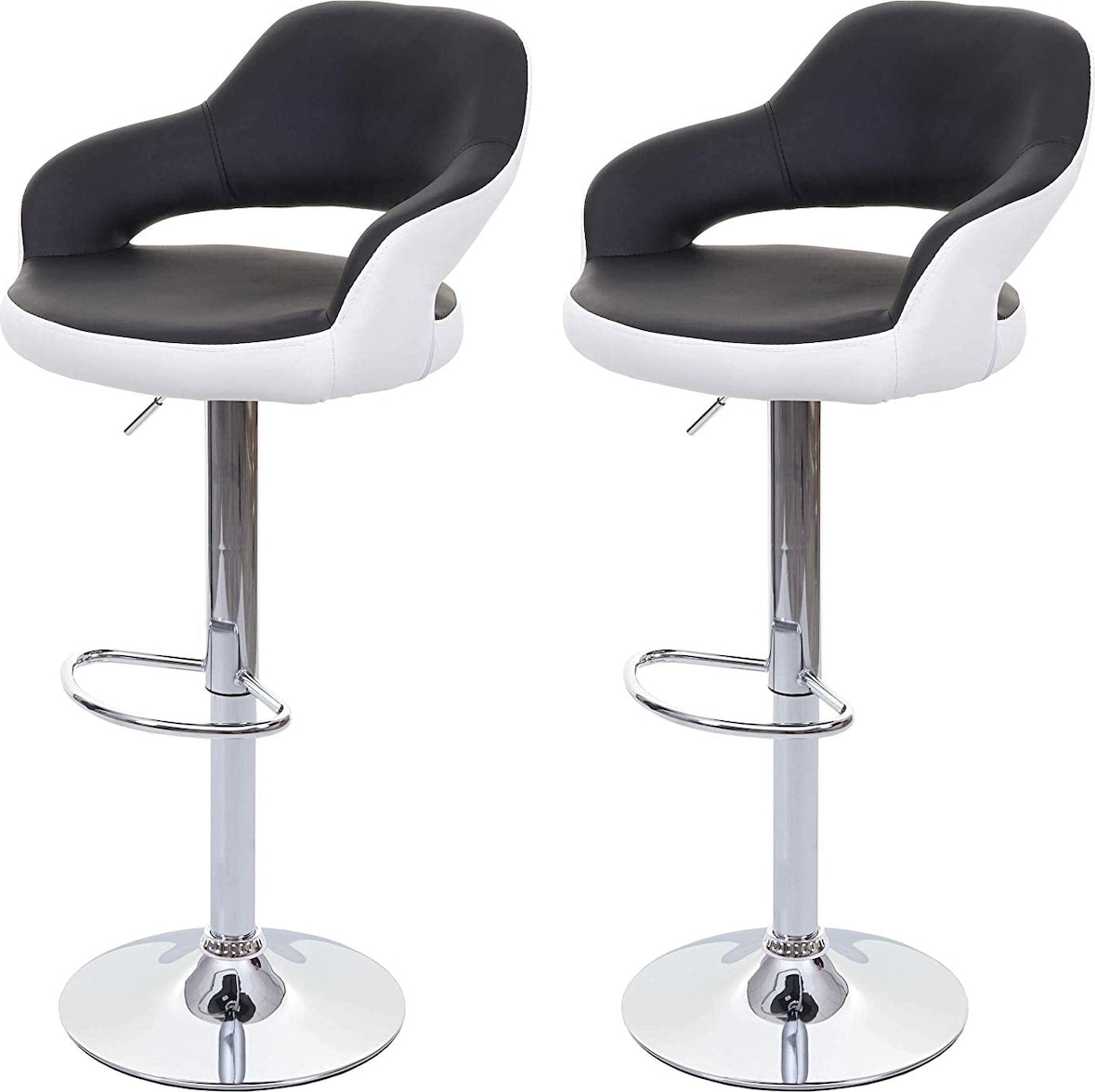 Décoshop26 - Set aus 2 Barhockern mit schwarz-weißer Rückenlehne aus Kunststoff drehbar und höhenverstellbar TDB04041