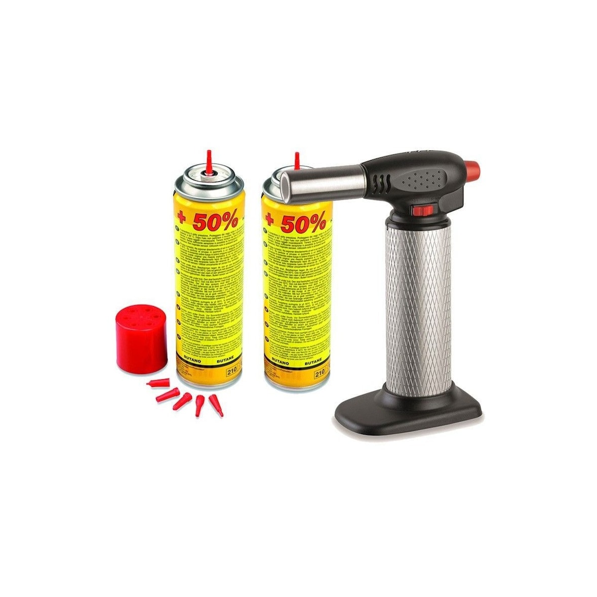 Chalumeau de cuisine professionnel + 2 Cartouches de gaz Utilisation à 360° Allumage piezo KEMPER