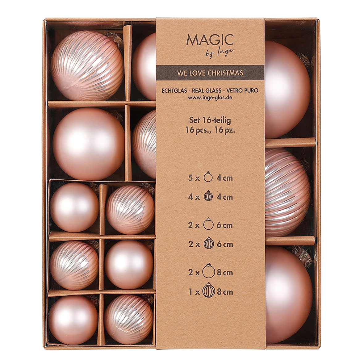 16 Weihnachtskugeln Glas 4-8cm Mix matt & glänzend Christbaumkugeln Weihnachtsbaumkugeln Set Christbaumschmuck Weihnachtsbaumschmuck Hellrosa