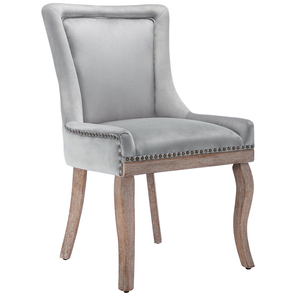 Esszimmerstuhl Polsterstuhl Samt Grau 91x61x55 cm mit Massivholzrahmen Pin Kopf Dekor und geschwungenen Vorderbeinen für Restaurant und Zuhause