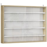 thumbnail of HOMCOM vitrina expositora con estantes ajustables 2 puertas correderas de vidrio para colecciones perfumes figuras de decoración 80x9,5x60 cm natural