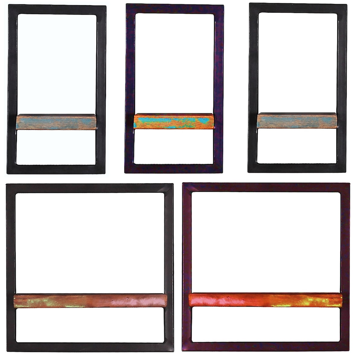 SIT Möbel Ensemble d'étagères murales SIT | 5 pièces | Bois de récupération | L 75 x P 25 x H 75 cm | Multicolore