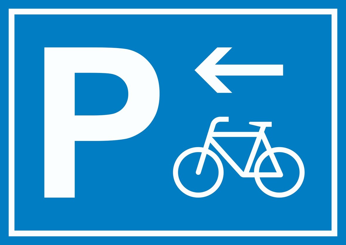 Fahrrad Parkplatz Schild mit Richtungspfeil links waagerecht A1 (594x841mm)