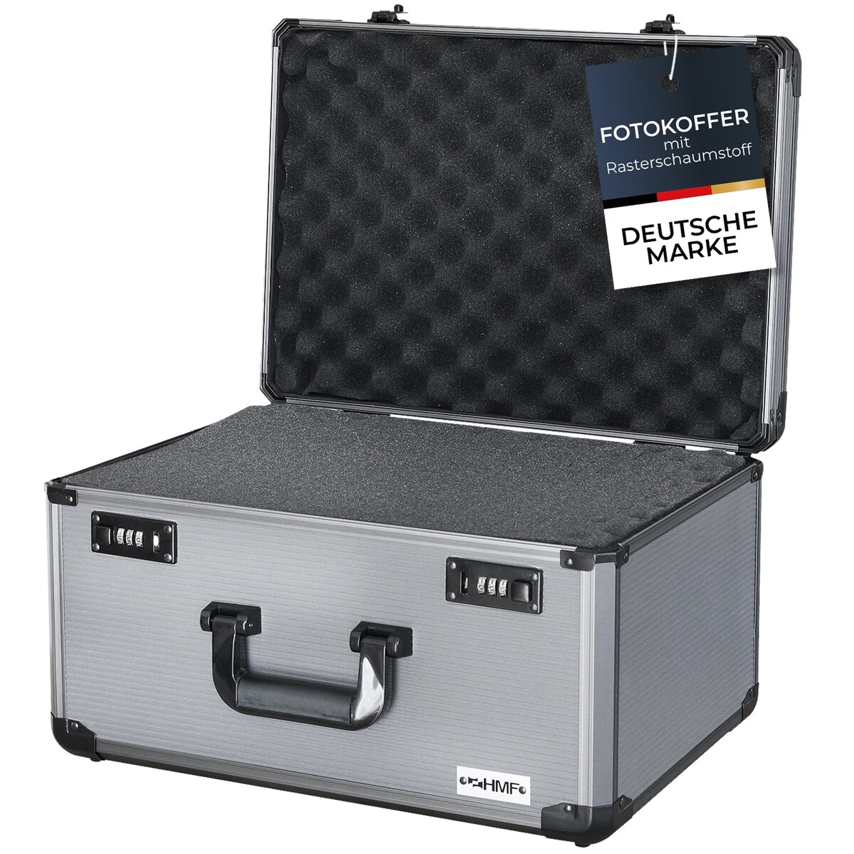 HMF 14412-02 Alu Fotokoffer, Miniaturenkoffer mit Rasterschaumstoff, 46 x 33 x 26 cm