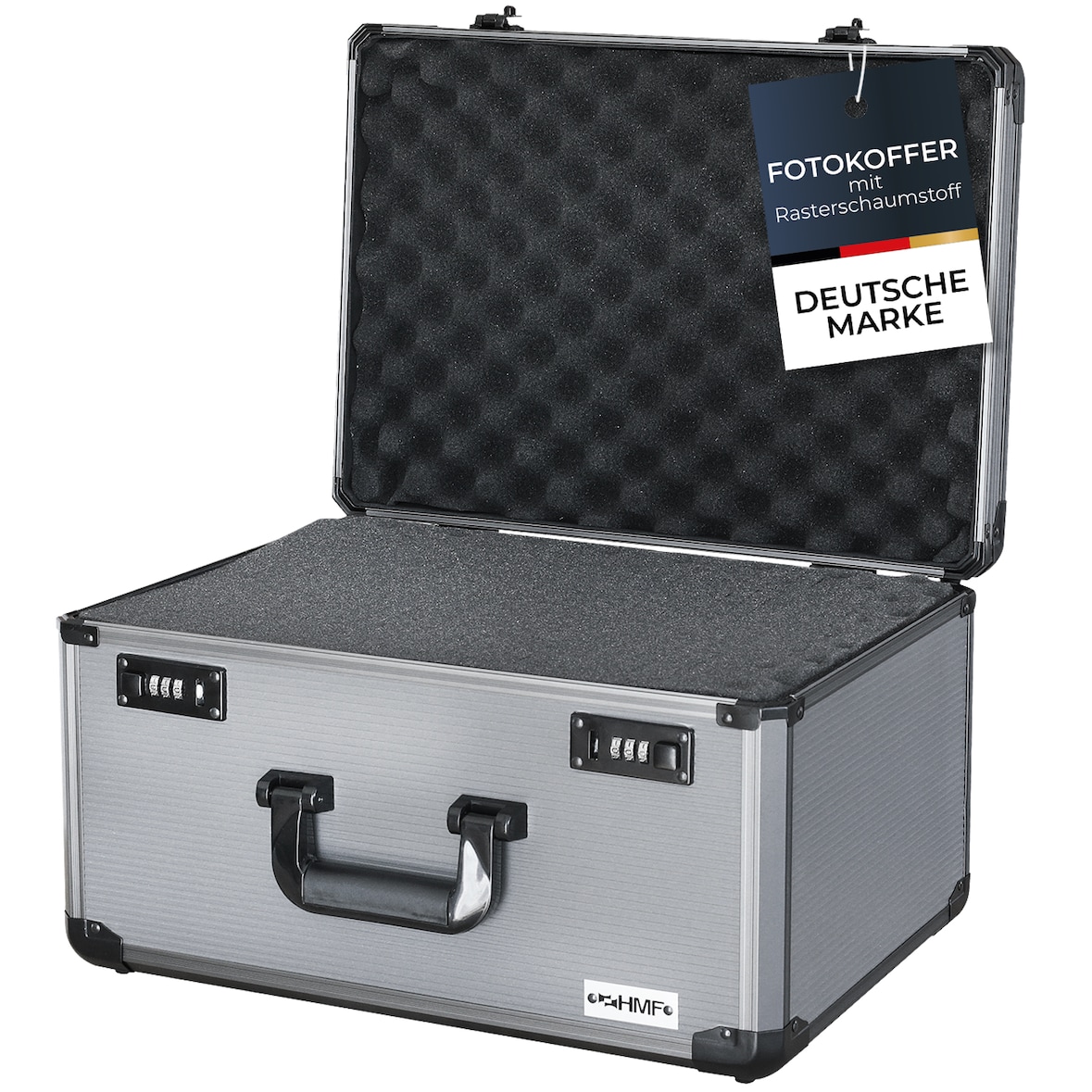 HMF 14412-02 Alu Fotokoffer, Miniaturenkoffer mit Rasterschaumstoff, 46 x 33 x 26 cm