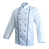 thumbnail of Grevotex Kochjacke, Bäckerjacke in weiß mit blauer Paspel, Größe 60