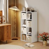 thumbnail of Bücherregal 8 Fächer 4 Stoffschubladen horizontal/vertikal 105,9x30x53,7cm/Weiß und Beige