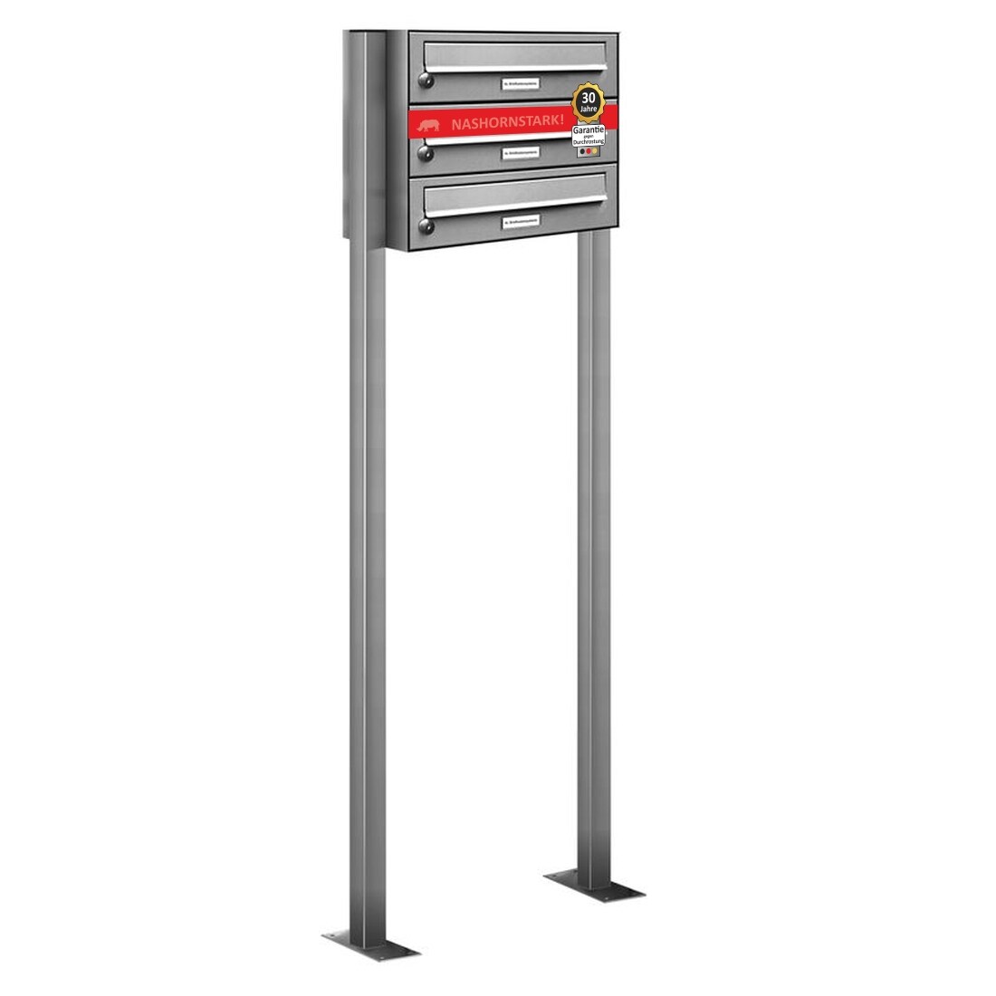 AL Briefkastensysteme 3 Fächer Premium Edelstahl Stand Briefkasten Anlage für Post A4 modern, robust, wetterfest, Artikelnummer: 132T3S1