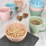 thumbnail of Pastelli 8tlg Set Müslischalen Kaffeebecher Keramik bunt pastell Waffel-Muster