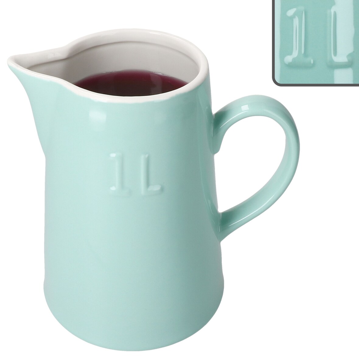 Krug Emilia Mint 1L Steingut grün-creme Milchkanne mit Henkel Saftkaraffe Wasser