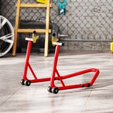 thumbnail of HOMCOM caballete elevador universal soporte rueda trasera moto de acero robusta carga 544 kg con horquillas en U y L ajustables ruedas para reparación