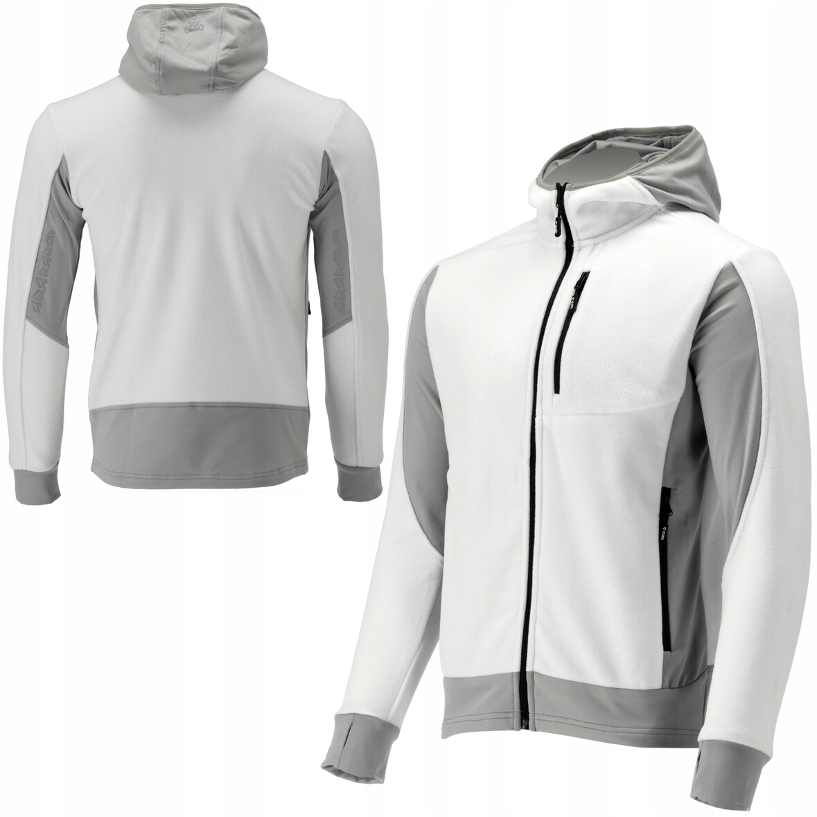 Fleece Kapuzenpulli, Hoodie mit Reißverschluss SARNA weiß/grau Gr. M