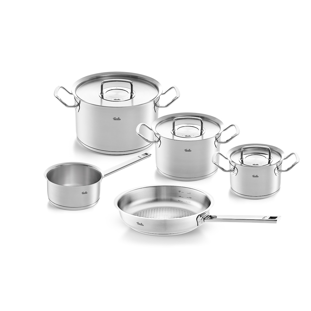 Fissler - Original Profi Collection - Set 5-teilig (Stahltopf 16 + 20 + 24 cm, Stielkasserolle 16 cm, Pfanne 24 cm)