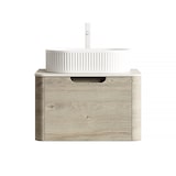 thumbnail of Waschtisch 50x60x46 Ovales Keramikbecken Travertin Sinterstein Soft-Close Schublade Badmöbel Schrank Beige+Off White+Weiß