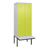 thumbnail of C+P Doppel-Spind Classic PLUS, Kunststoff schwebende Sitzbank, 2 Abteile, HxBxT 212x80x82cm, Zylinderschloss, Hellgrau/Clowngrün von PROREGAL