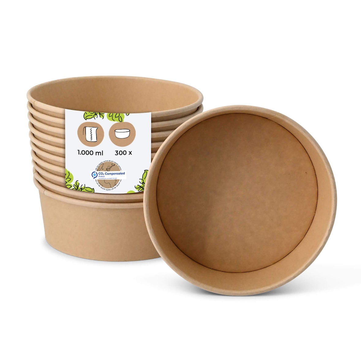 BIOZOYG Salatschale 300 Stück 1000 ml braun Suppenschalen Einwegschalen Einweggeschirr Deli Container Bowl to go Kartonschale Einweg Suppenbehälter