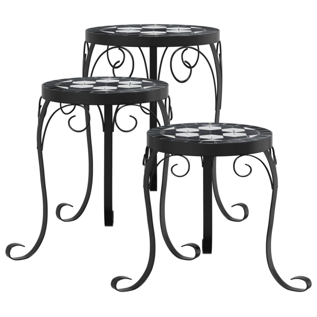 Helloshop26 - Suportes para plantas móveis para flores 3 peças cerâmica preta 02_0045256