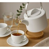 thumbnail of Trendy Porseleinen Theepot 1200 ml – Met Uitneembare RVS Theezeef & Bamboe Onderzetter – Voor Losse Thee – Mat Wit