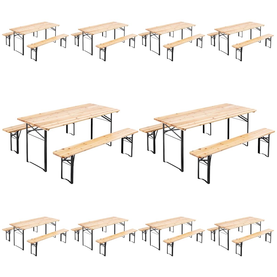 10 Tables de brasserie pliantes 180x80x76cm + 20 bancs bois - Oviala