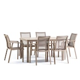 thumbnail of Set de comedor de jardín con mesa rectangular 140x85 cm y 6 sillas con reposabrazos en textilene resistente para terraza exterior David+Victoria-taupe