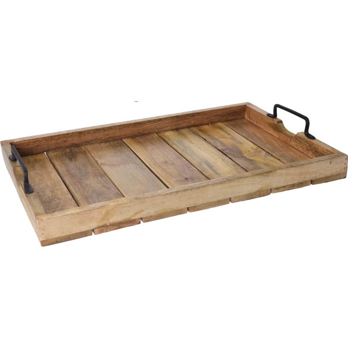 Tablett Holz Frühstück Tablett Serviertablett Vintage Metallgriff 56,5x39x5cm A510