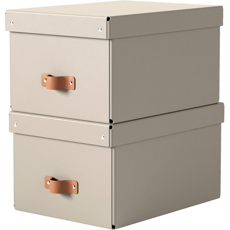 Lot de 2 boîtes de rangement Puro, 17 L, en carton 100% recyclé, coloris beige