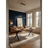 thumbnail of Esszimmertisch 140x80x76 cm Akazie Massivholz / Metall Esstisch Baumkante, Küchentisch Massiv mit X-Beinen in Schwarz, Holztisch Speisetisch