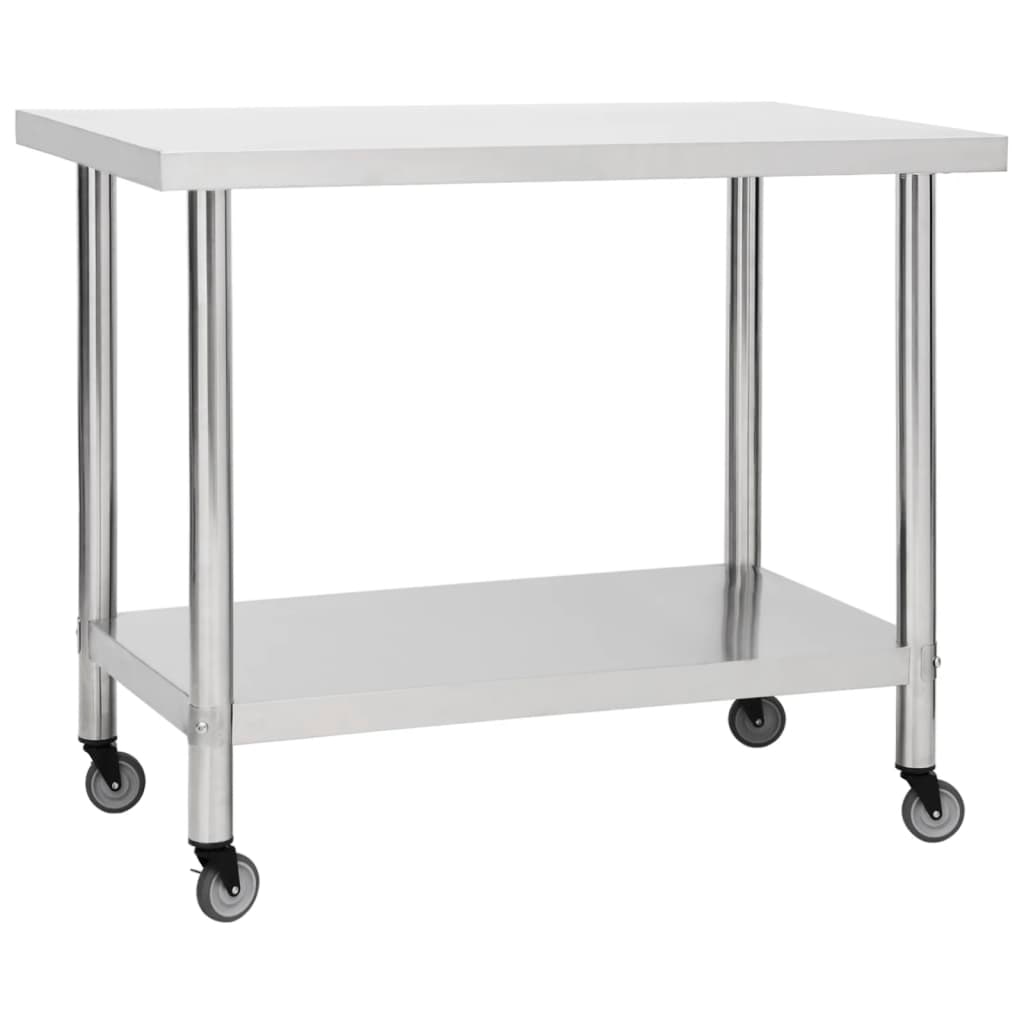DELUKE® Edelstahl Arbeitstisch mit Rollen BEWO 100x45x85cm, Edelstahl Gastro-Tischwagen Arbeitsfläche Gastro-Küchentisch Servierwagen mobil