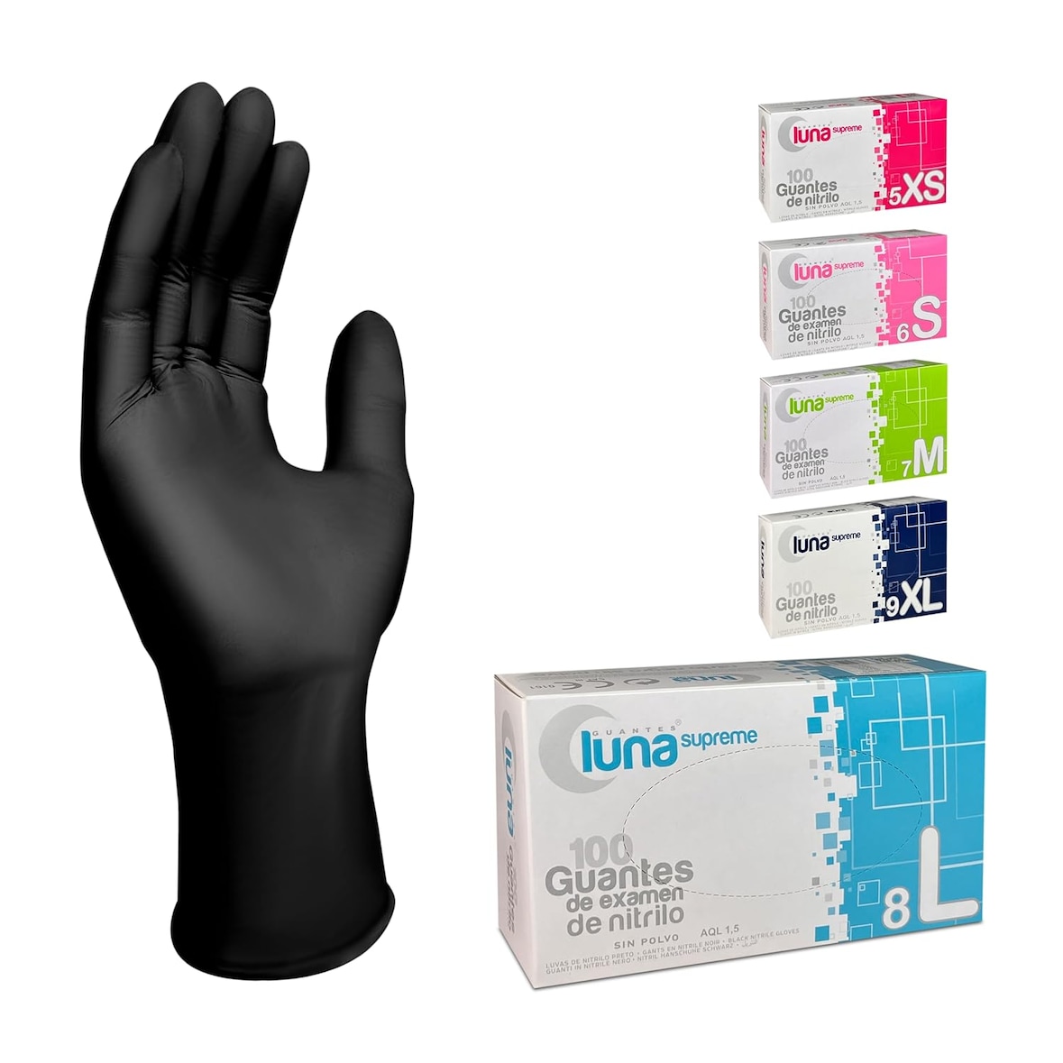 Guantes Nitrilo Negro Talla L 100 unidades | Guantes de Nitrilo Sin Polvo, Sin Látex, Desechables