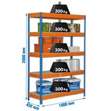 thumbnail of SimonRack Rayonnage industriel, 2000x1000x450 mm, 300 kg au point de flexion, 5 étagères bois, rayonnage garage, Bleu/Orange/Bois- Bricoforte