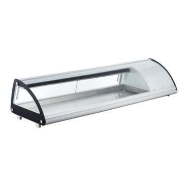 Vetrina Frigo per Sushi da Banco Refrigerata - Vetro frontale curvo apribile - Motore incorporato - Bianco - 6 gn 1/3 - 148,3x45x33h cm