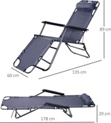 thumbnail of Outsunny Tumbona Reclinable y Plegable con Respaldo Ajustable Reposabrazos Almohada y Reposapiés para Jardín Balcón Carga 136 kg 135x60x89 cm Gris