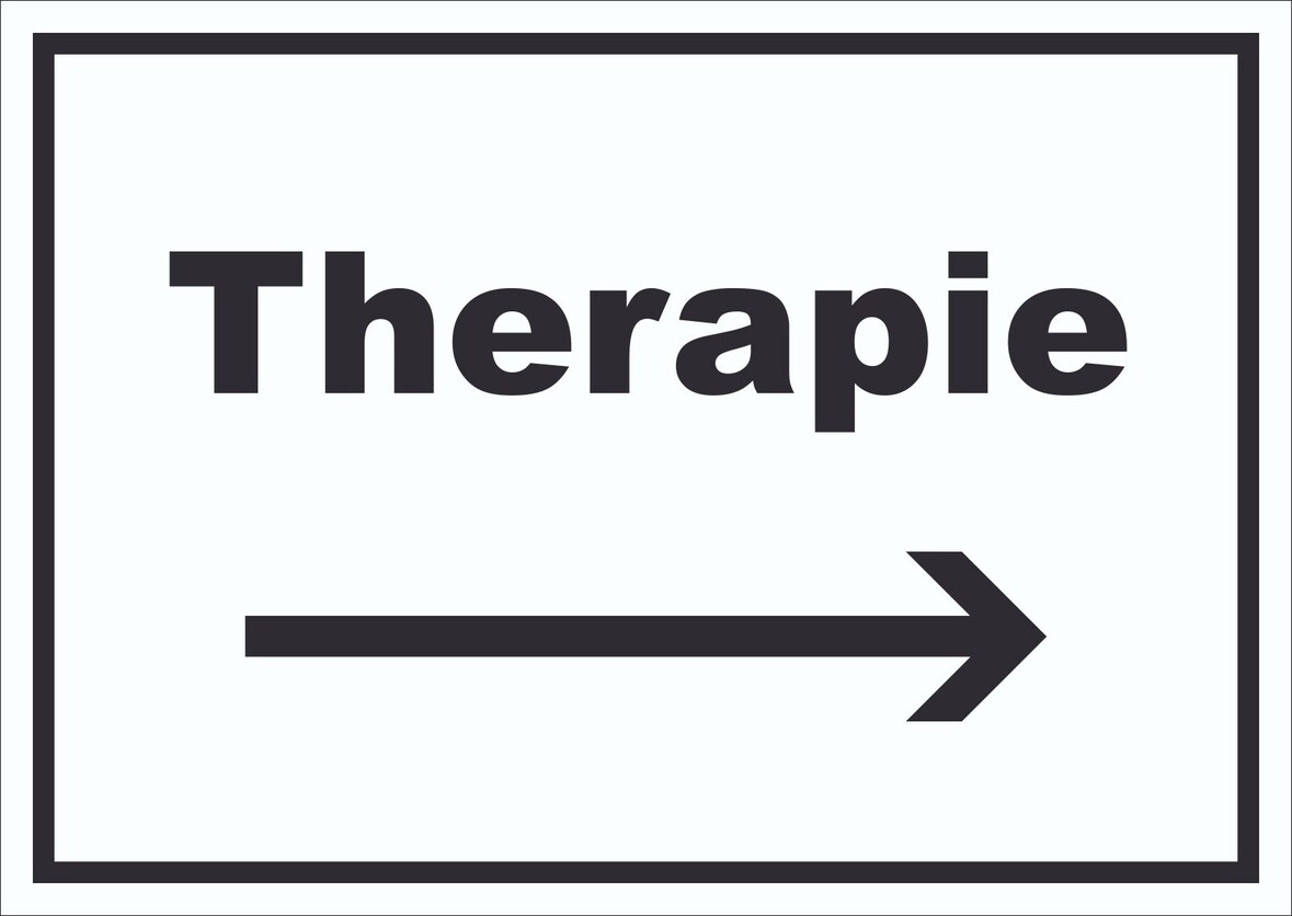 Therapie Schild mit Text und Richtungspfeil rechts Raum Behandlung waagerecht A0 (841x1189mm)